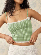 Lace Detail Plaid Square Neck Cami - Trendsi - Flyclothing LLC
