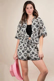 VERY J Plus Size Tropical Printed Shirt Top & Shorts Set - Trendsi