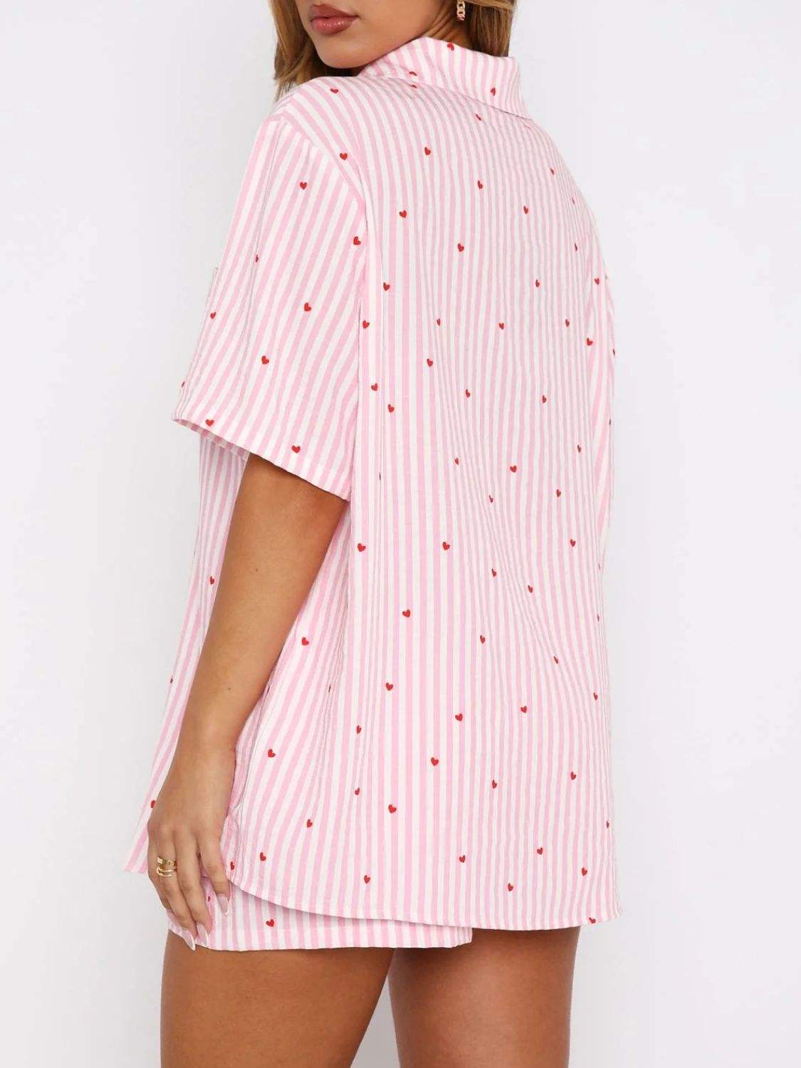 Valentine's Day Printed Collared Neck Short Sleeve Top and Shorts Set - Trendsi - Flyclothing LLC