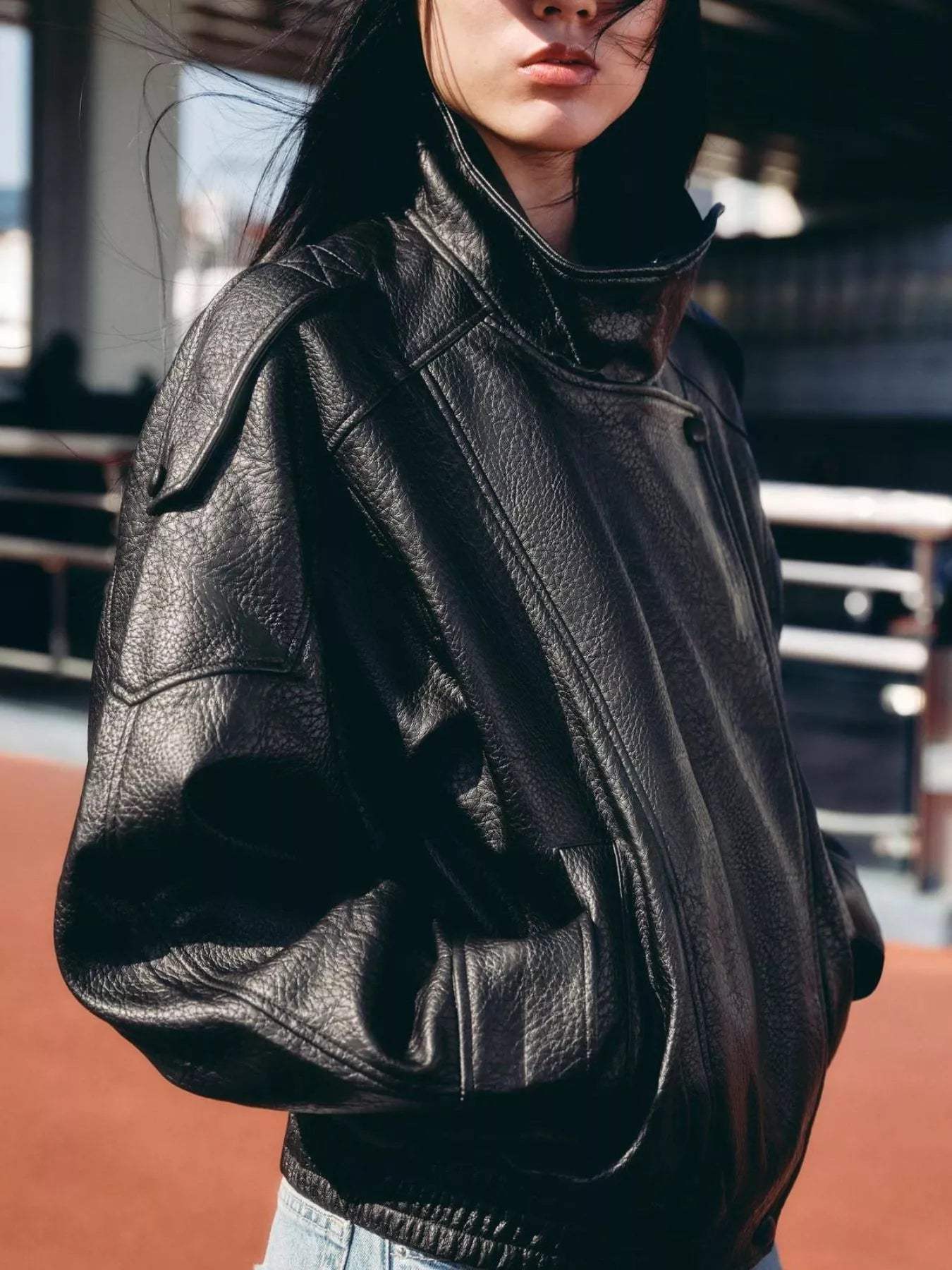 Zip-Up Faux Leather Moto Jacket - Trendsi - Flyclothing LLC