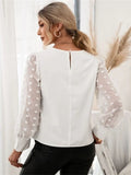 Swiss Dot Round Neck Long Sleeve Blouse - Trendsi