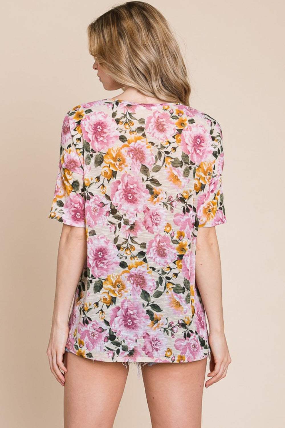 BOMBOM Floral Round Neck T-Shirt - Trendsi - Flyclothing LLC