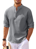 Men's Full Size Half Button Long Sleeve Shirt Plus Size - Trendsi