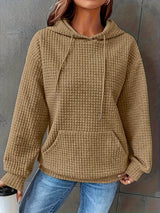 Textured Knit Drawstring Hoodie - Trendsi - Flyclothing LLC