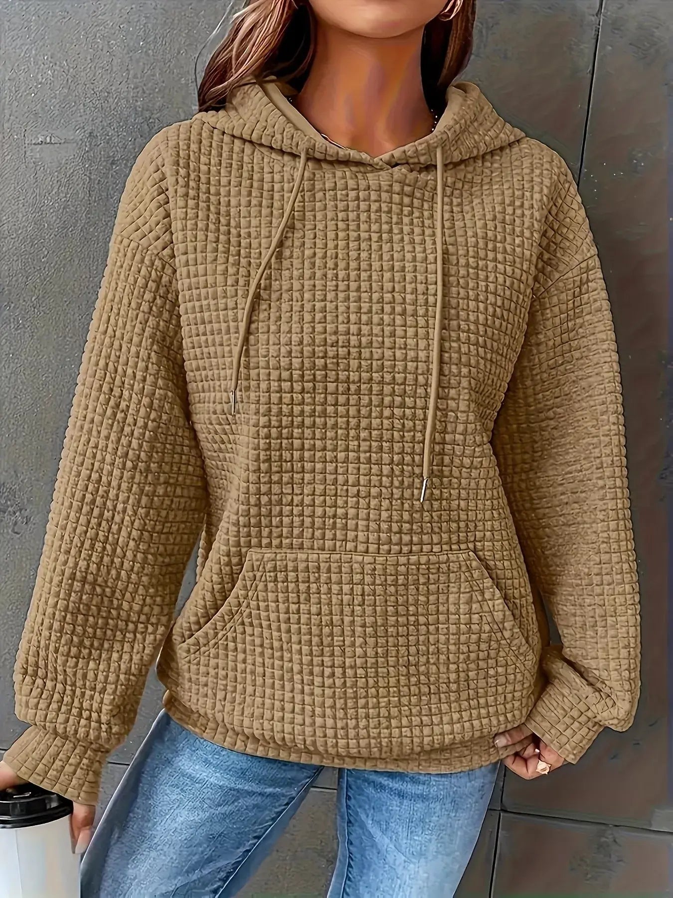 Textured Knit Drawstring Hoodie - Trendsi - Flyclothing LLC