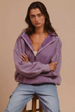 BiBi Stitch Detailed Elastic Hem Half Zip Fleece Hoodie - Trendsi - Flyclothing LLC