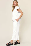 Double Take Texture Ruffle Short Sleeve Top and Drawstring Wide Leg Pants Set - Trendsi - Flyclothing LLC