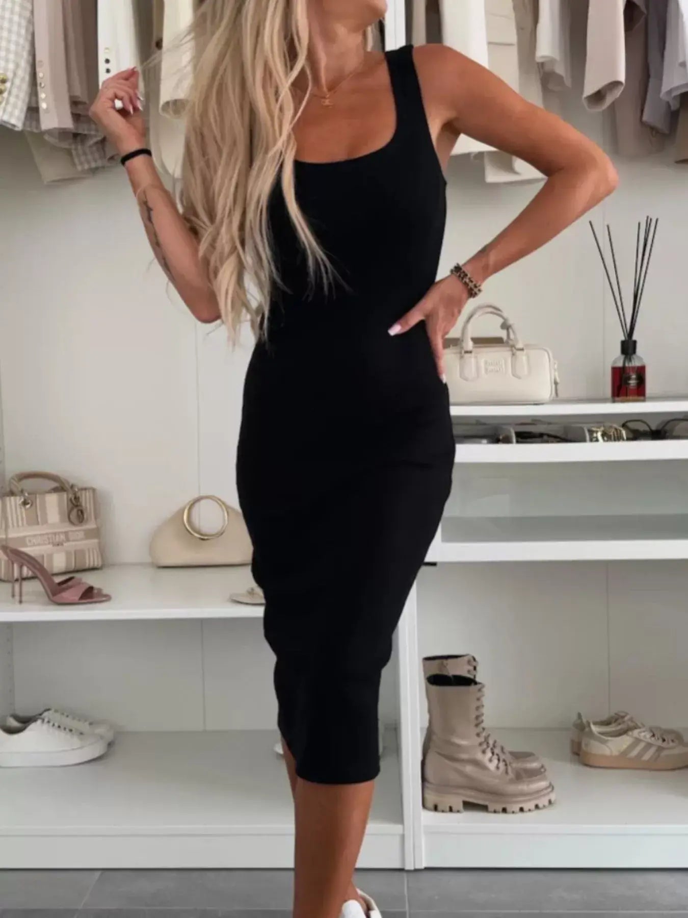 Full Size Slit Square Neck Dress and Outerwear Set Plus Size - Trendsi - Flyclothing LLC