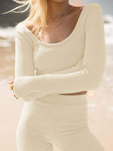 Scoop Neck Long Sleeve Top and Shorts Set - Trendsi - Flyclothing LLC