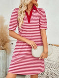 Contrast Striped Short Sleeve Mini Dress - Trendsi - Flyclothing LLC