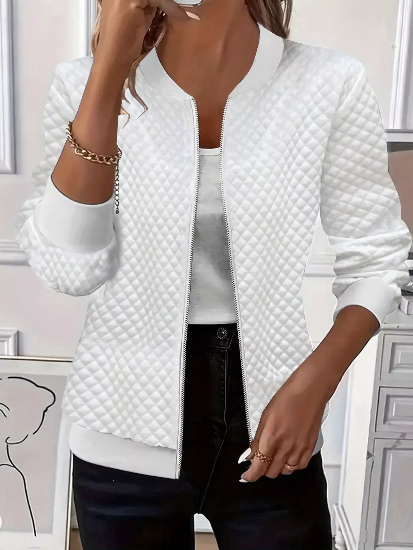 Textured Zip Up Long Sleeve Jacket - Trendsi - Flyclothing LLC