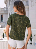 Printed Round Neck Short Sleeve Blouse - Trendsi - Flyclothing LLC
