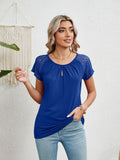 Lace Detail Round Neck Short Sleeve T-Shirt - Trendsi