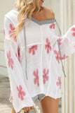 Drawstring Flower Hooded Knit Top - Trendsi