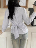 Striped Peplum Button Up Shirt - Trendsi - Flyclothing LLC