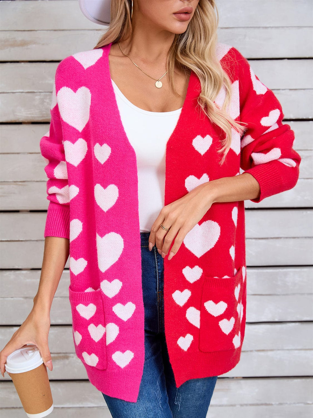 Angel Wings Heart Open Front Long Sleeve Cardigan - Trendsi