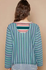 POL Color Block Striped Round Neck Long Sleeve T-Shirt - Trendsi - Flyclothing LLC