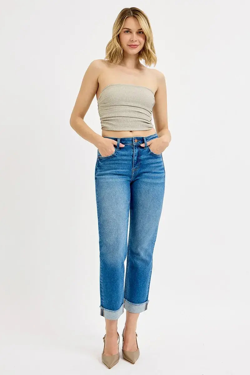 RISEN Full Size High Rise Boyfriend Fit Ankle Jeans Plus SIze - Trendsi - Flyclothing LLC