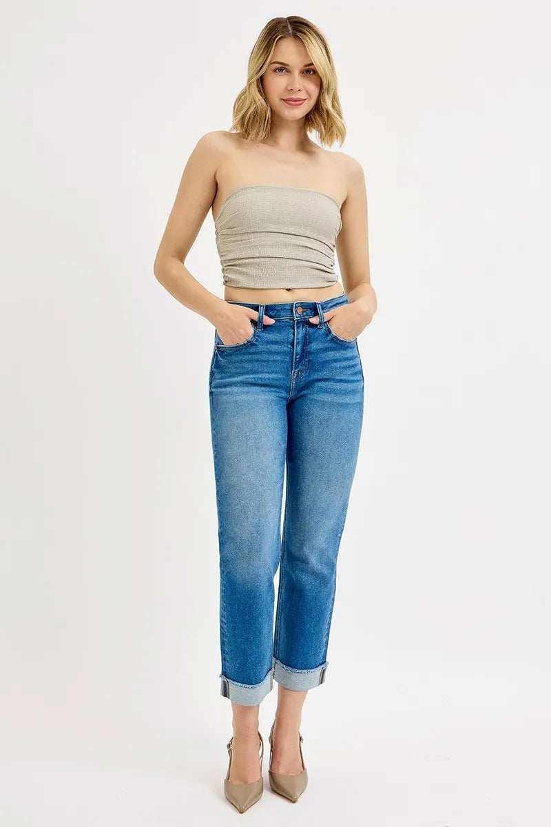 RISEN Full Size High Rise Boyfriend Fit Ankle Jeans Plus SIze - Trendsi - Flyclothing LLC