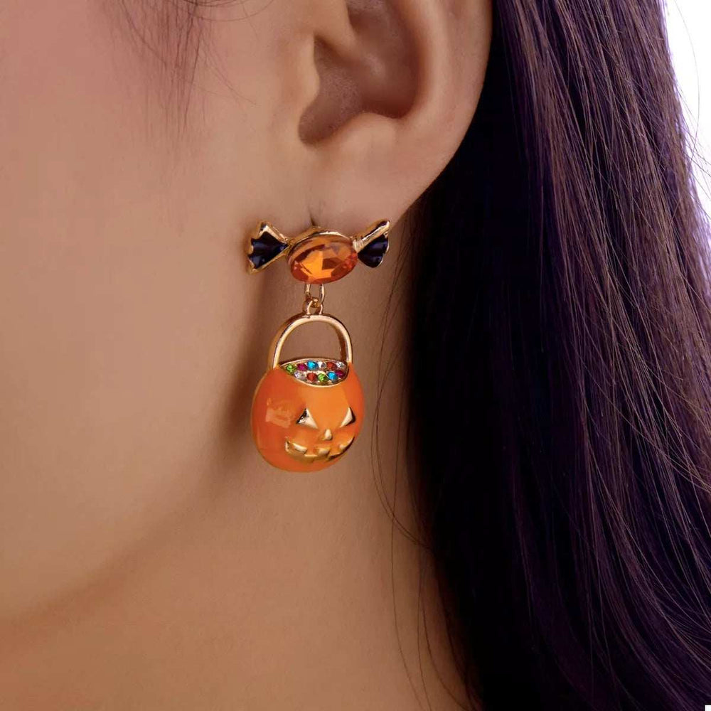 Halloween Rhinestone Pumpkin Dangle Earrings - Trendsi - Flyclothing LLC