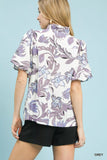 Umgee Lush Blossom Print Puff Sleeve Top with Ruffle Trim Detail - Trendsi - Flyclothing LLC