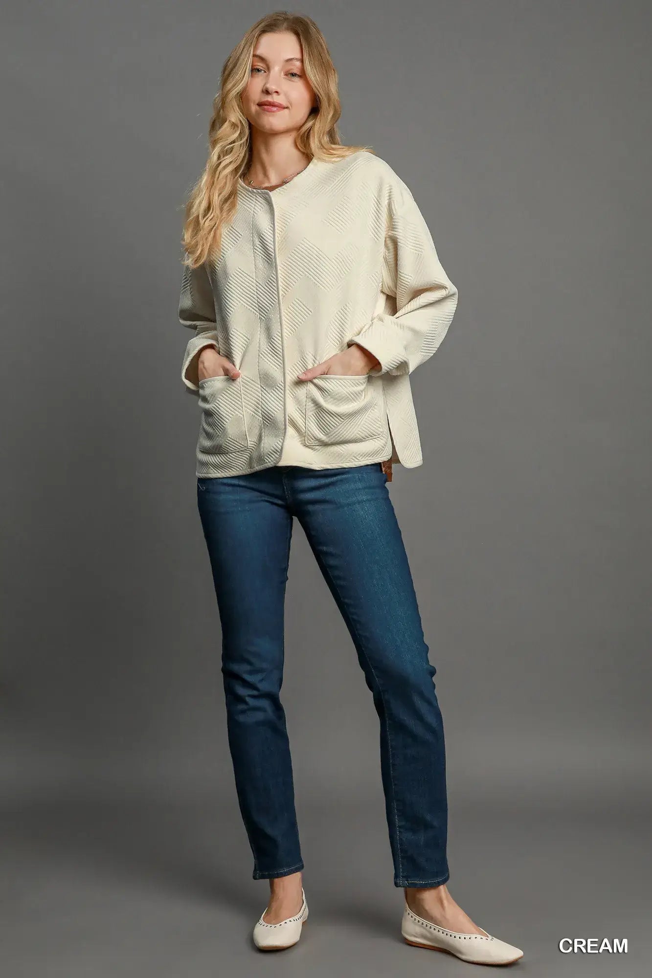 Umgee Textured Jacquard Jacket - Trendsi - Flyclothing LLC