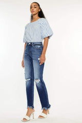 Kancan High Rise Distressed Slim Straight Jeans - Trendsi - Flyclothing LLC
