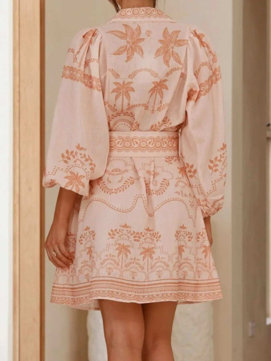 Printed Button Down Shirt Dress with Belt - Trendsi - Flyclothing LLC