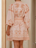 Printed Button Down Shirt Dress with Belt - Trendsi - Flyclothing LLC