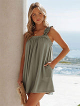 Full Size Frill Pocketed Square Neck Wide Strap Dress - Trendsi - Flyclothing LLC