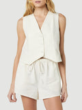 Button Up V-Neck Top and Pocketed Shorts Set - Trendsi