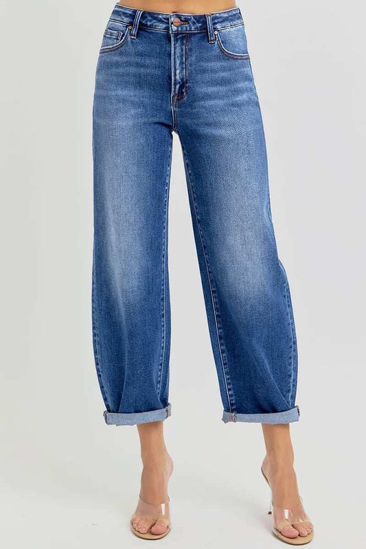 RISEN Full Size High Rise Crop Mild Barrel Jeans Plus Size - Trendsi - Flyclothing LLC