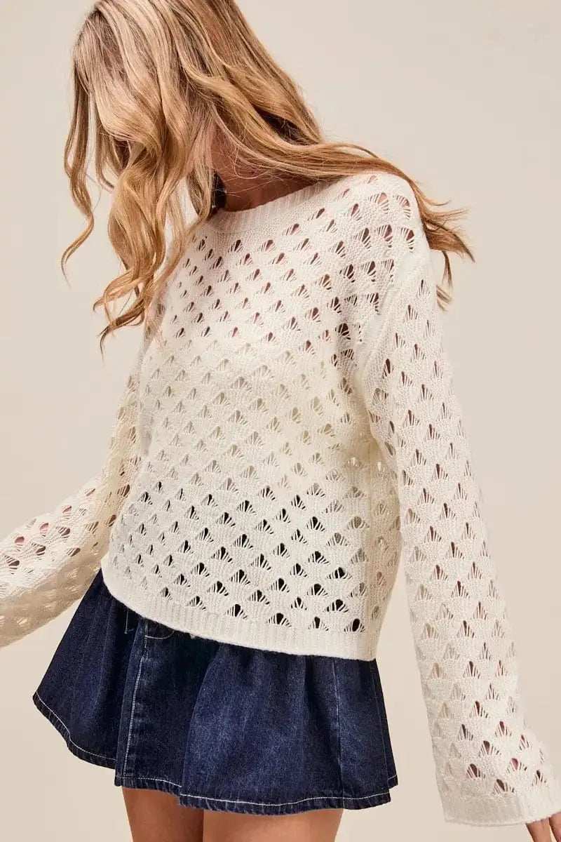 SO ME Geometric Pattern Open Knit Lightweight Sweater - Trendsi - Flyclothing LLC
