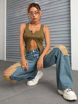 Distressed Wide Leg Jeans with Pockets - Trendsi - Flyclothing LLC