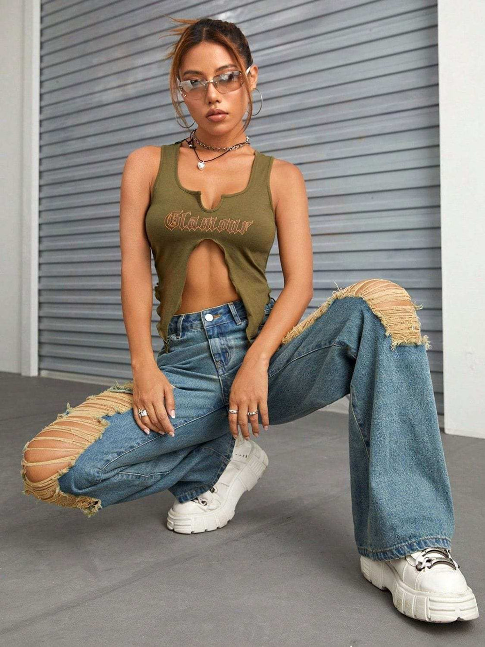 Distressed Wide Leg Jeans with Pockets - Trendsi - Flyclothing LLC