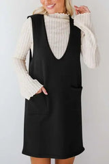 Lovelet Pocketed V-Neck Mini Sweater Overall Dress - Trendsi - Flyclothing LLC