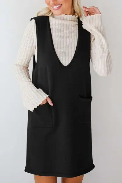 Lovelet Pocketed V-Neck Mini Sweater Overall Dress - Trendsi - Flyclothing LLC