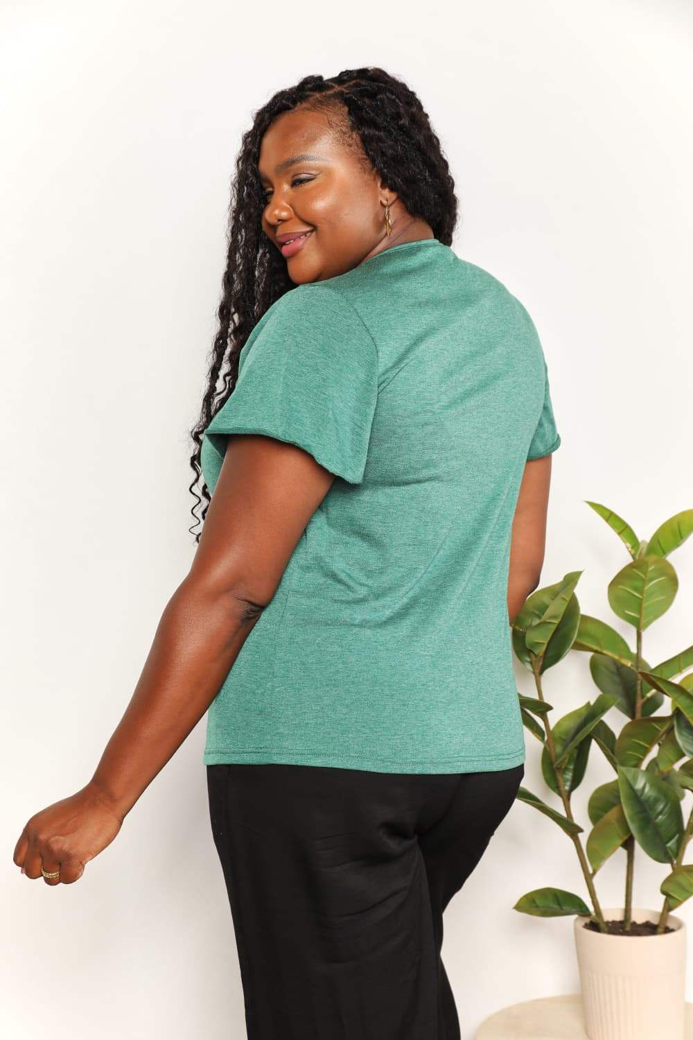 Double Take Ruched V-Neck Short Sleeve T-Shirt - Trendsi - Flyclothing LLC