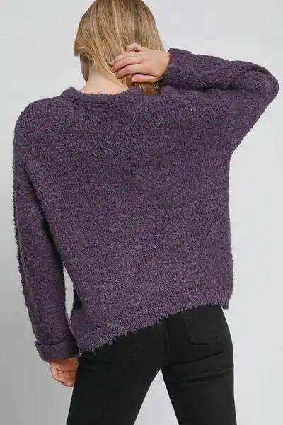 Umgee Full Size Round Neck Long Sleeve Boucle Sweater Plus Size - Trendsi - Flyclothing LLC