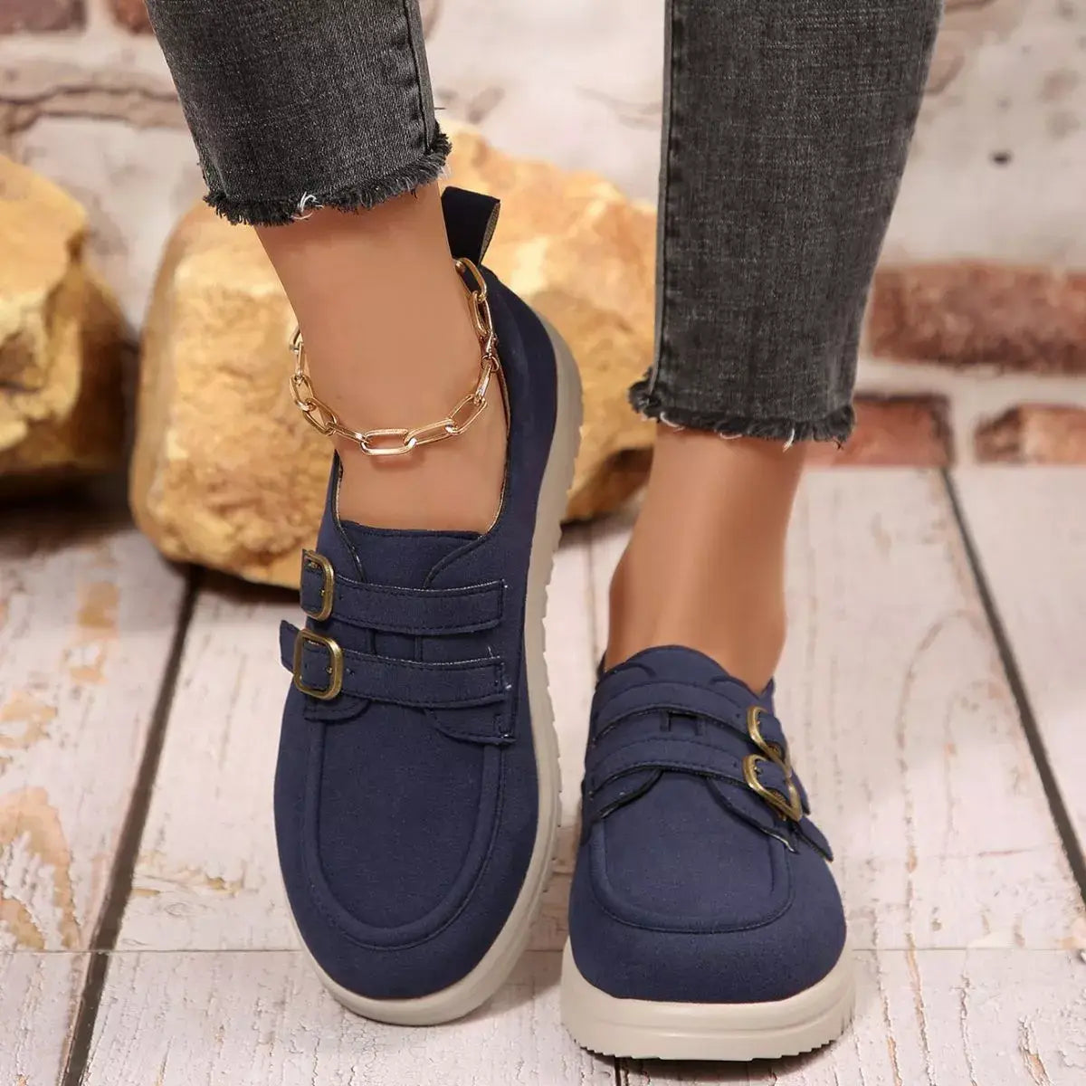 Buckle Accent Casual Loafers - Trendsi - Flyclothing LLC
