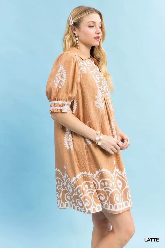 Umgee Paisley Mandala Print Babydoll Dress - Trendsi - Flyclothing LLC