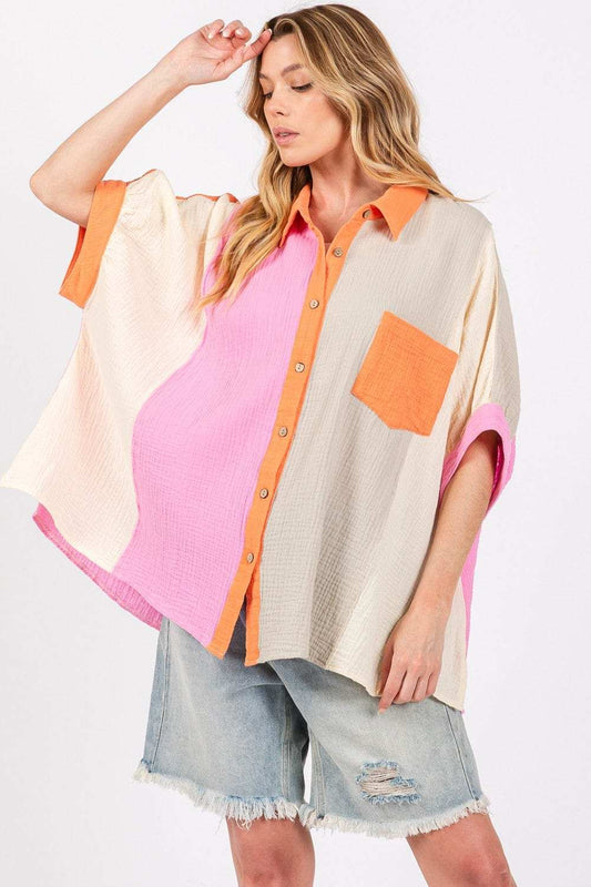 SAGE + FIG Full Size Color Block Button-Down Shirt - Trendsi - Flyclothing LLC