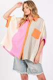 SAGE + FIG Full Size Color Block Button-Down Shirt - Trendsi