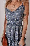 Floral Spaghetti Strap Frilled V Neck Tiered Midi Dress - Trendsi - Flyclothing LLC