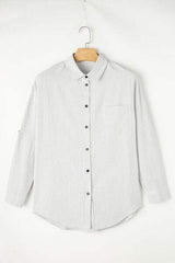 Striped Collared Neck Long Sleeve Shirt - Trendsi - Flyclothing LLC