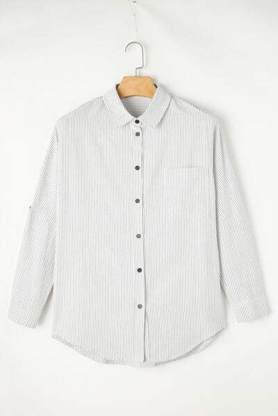 Striped Collared Neck Long Sleeve Shirt - Trendsi - Flyclothing LLC
