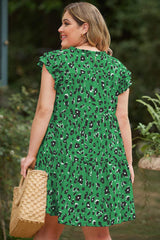 Plus Size Ruffled Leopard Cap Sleeve Mini Dress - Trendsi - Flyclothing LLC