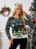 Graphic Round Neck Long Sleeve Sweater - Trendsi