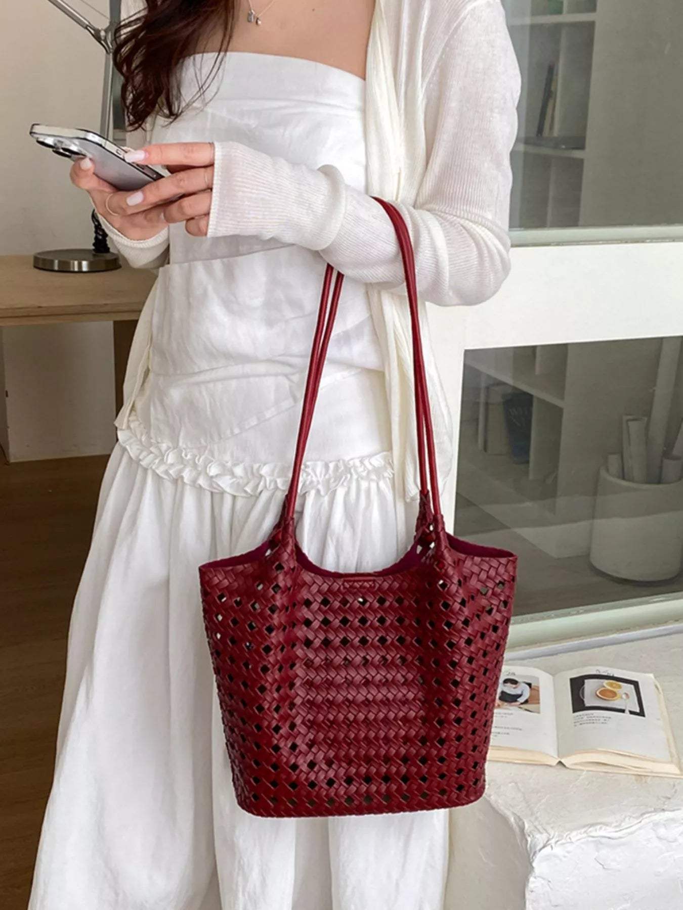 Woven Leather Shoulder Bag - Trendsi - Flyclothing LLC