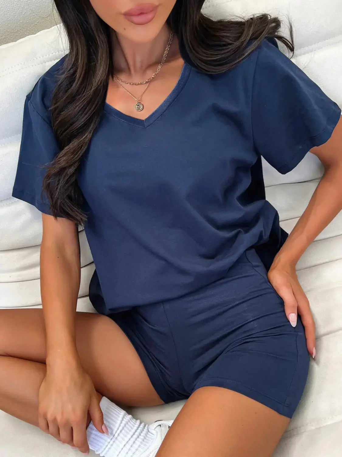 V-Neck T-Shirt and Shorts Set - Trendsi - Flyclothing LLC